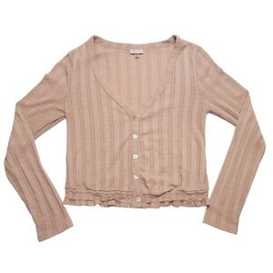 Self E Sweater Womens XS Pink Cardigan Ribbed Button Up Cropped